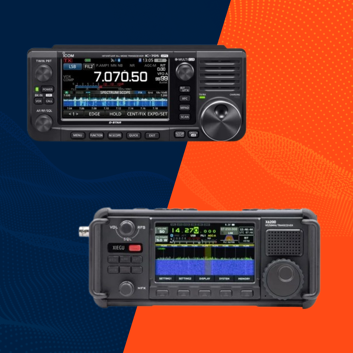 Comparison of the ICOM IC-705 and Xiegu X6200 transceivers
