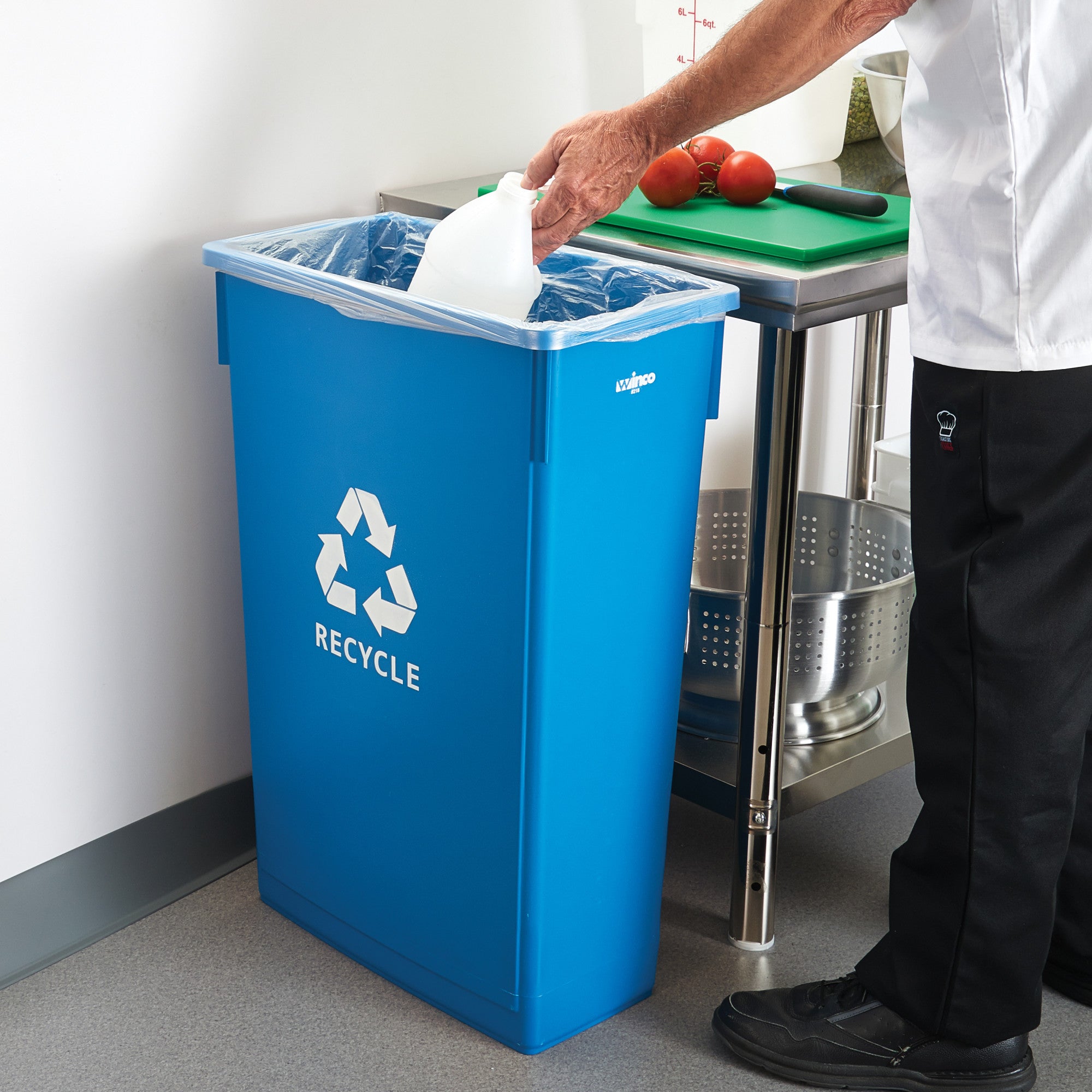 PTC-23L - 23 Gallon Slender Trash Can, Blue, Recycle – Winco