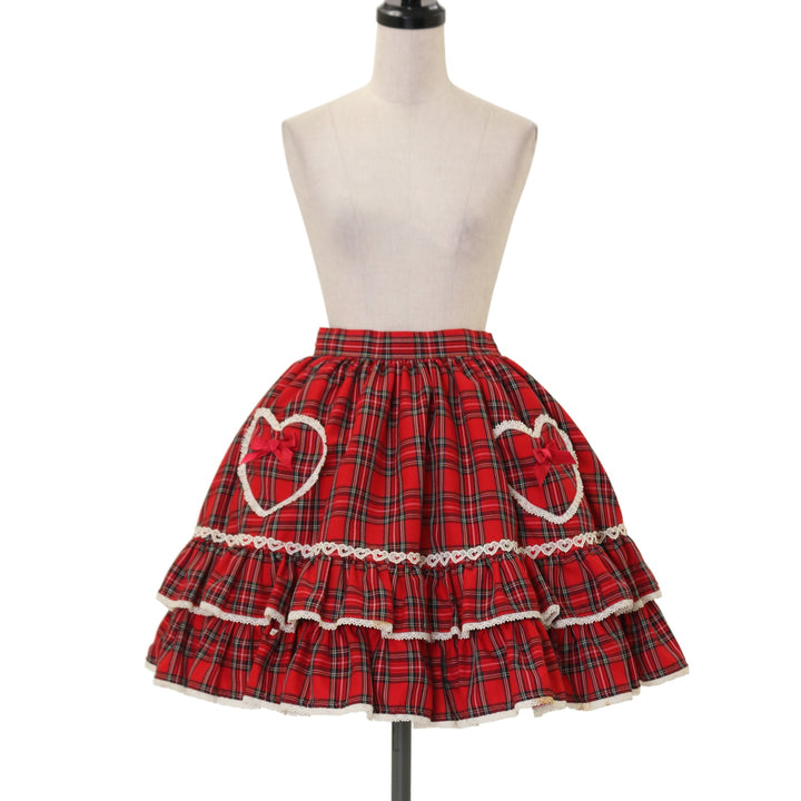 USED】タータンチェックハートポケットティアードスカート | Angelic