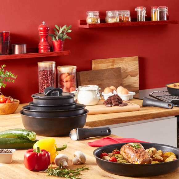 Ingenio Expertise 14-Piece Nonstick Cookware Set – Cherry Red by T-fal