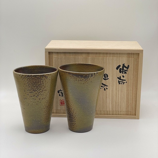 相馬美鶴作 備前焼 組杯 【木箱付】 備前焼陶吉は人間国宝作品から現代