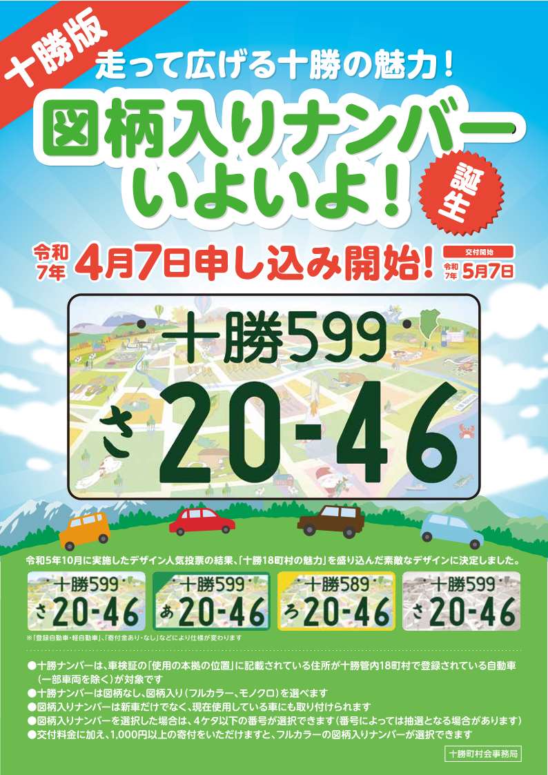 十勝版図柄入りナンバープレートの申し込みおよび交付開始について