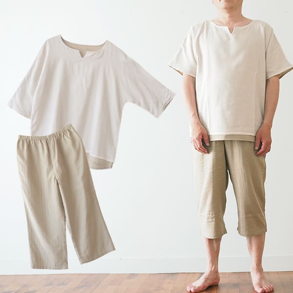 和晒（わさらし） 2枚重ねガーゼパジャマ メンズ: パジャマ｜東洋羽毛