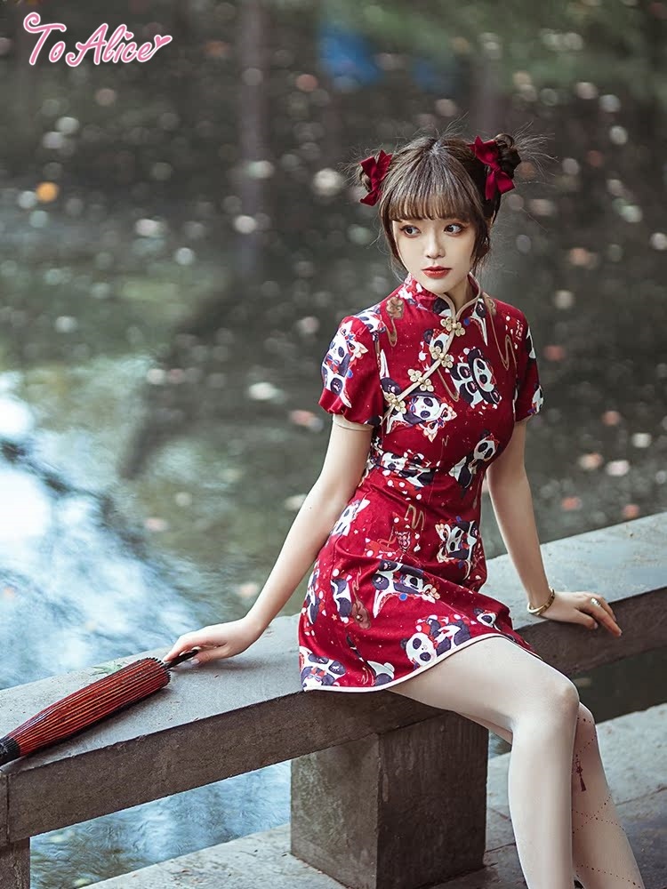 ToAlice】C5334お祝いパンダパフ袖チャイナワンピース【50％OFF】 - To