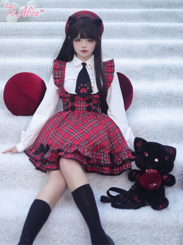 Last one】【ToAlice】ベルトデザインチェックジャンパースカート【50