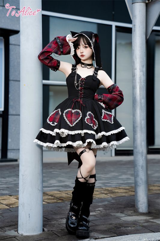 Last one】【ToAlice】S3084ロックチェックアリスワンピース用猫耳