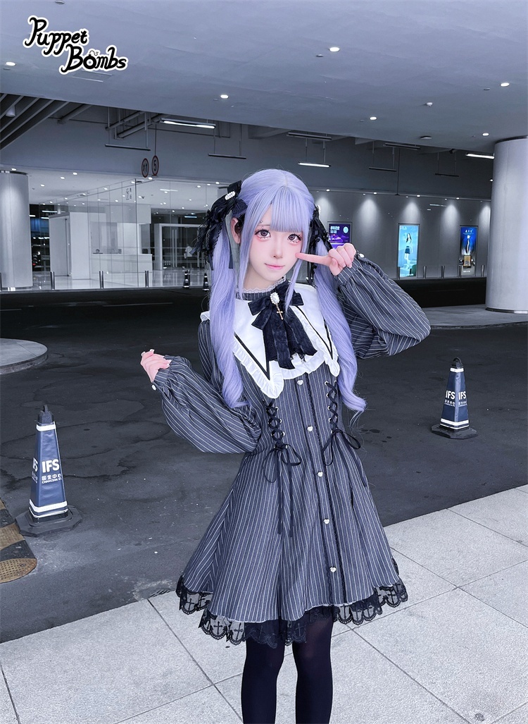 PuppetBombs】Q510 変型襟ストライプワンピース - To Alice