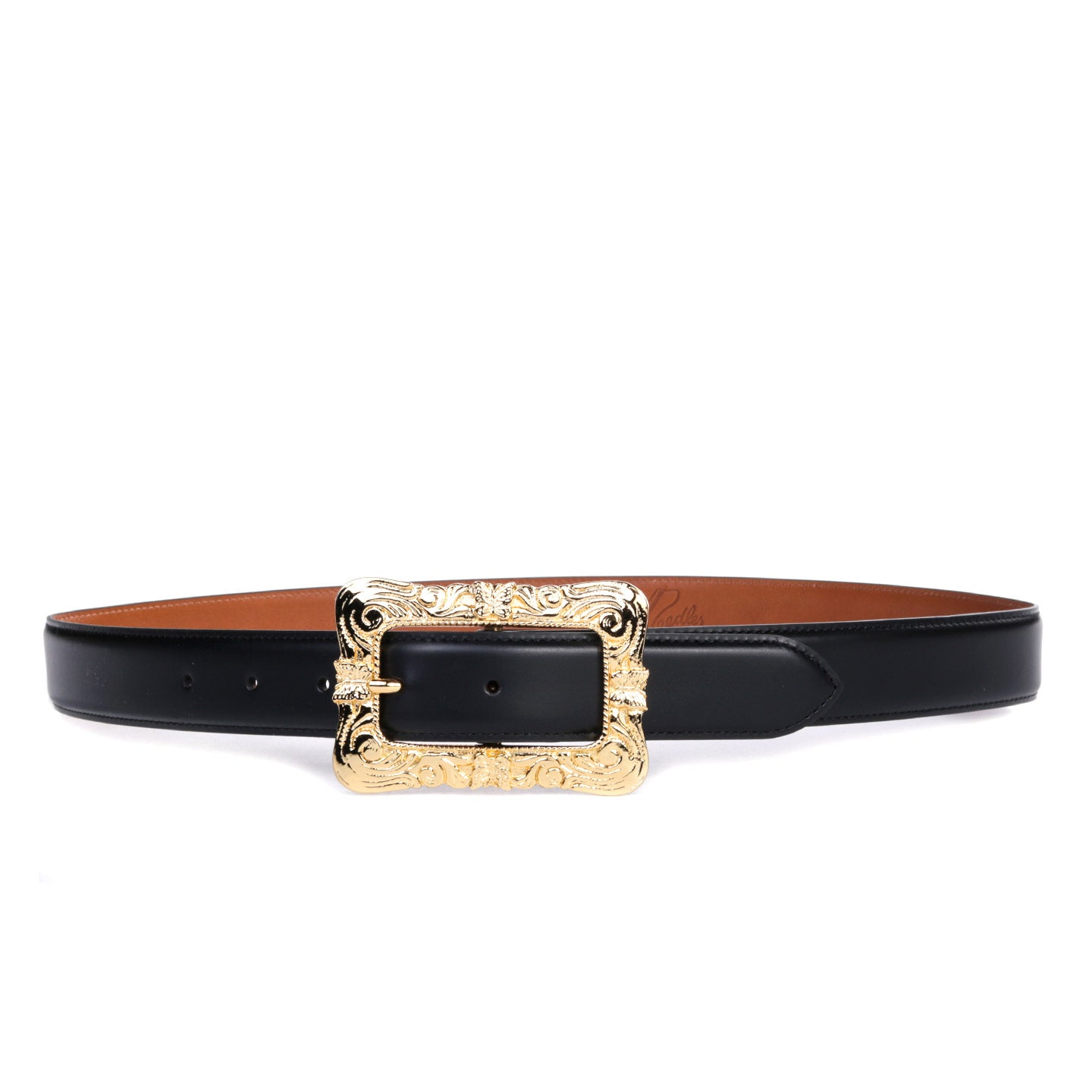 NEEDLES PAPILLON SQUARE BUCKLE BELT BLACK LEATHER | TODAY CLOTHING