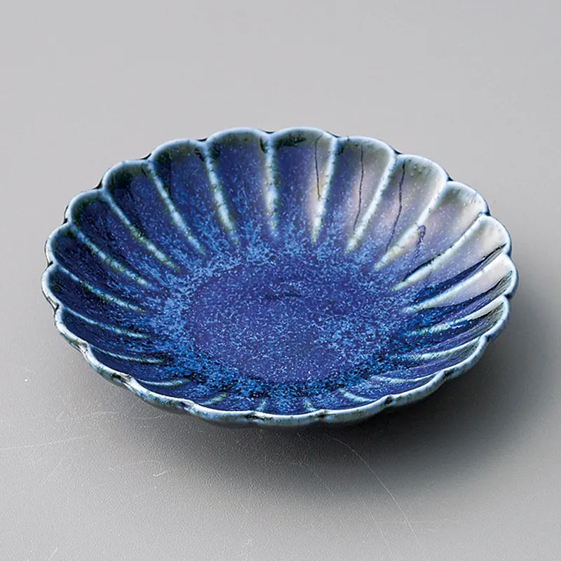 菊型ルリ9.5cm皿(和食器,鉢もの,千代口)|食器通販の陶磁庵