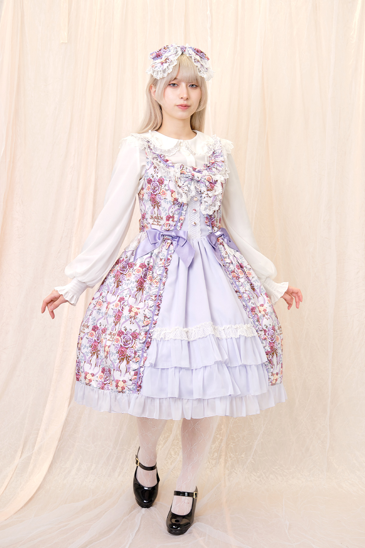 Pearl Bouquet柄ジャンパースカート＋リボンカチューシャセット｜東京