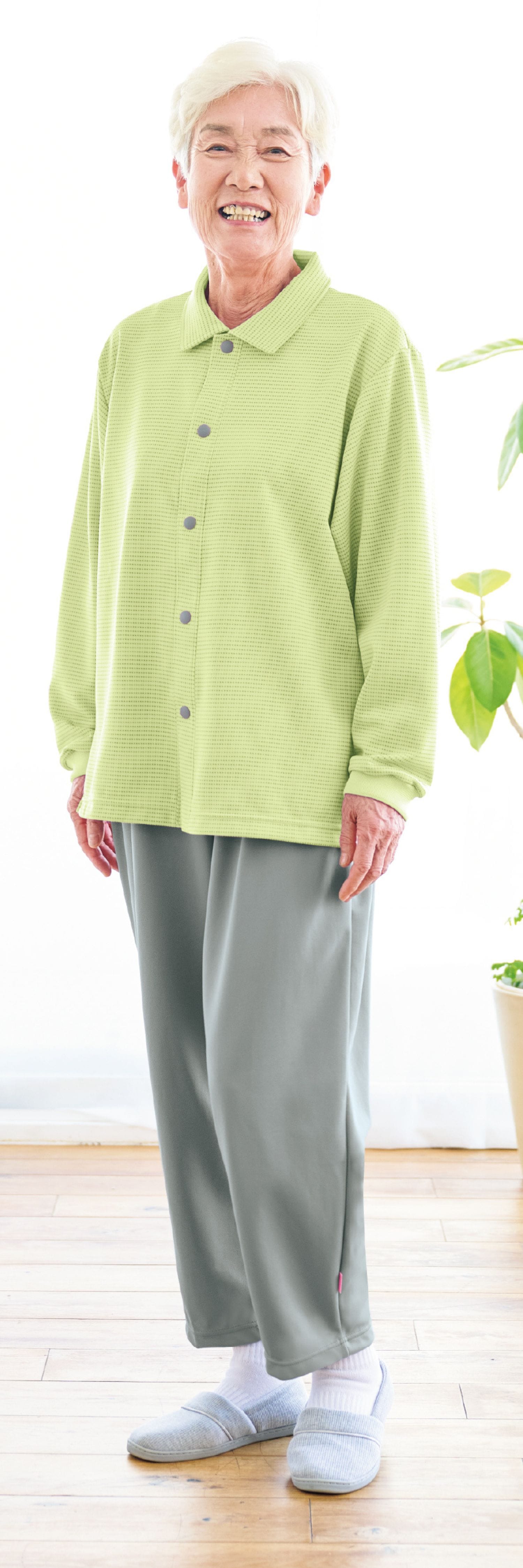 品番： CR816 】 男女兼用 前開きシャツ 高齢者ウエア パジャマ 通年