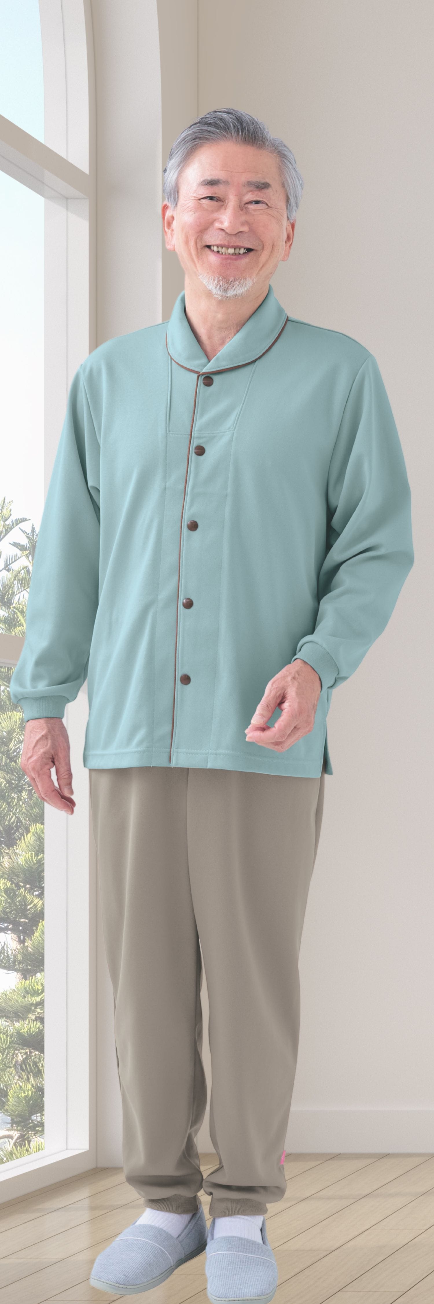 品番： CR836 】 男女兼用 前開きシャツ 高齢者ウエア パジャマ 通年用