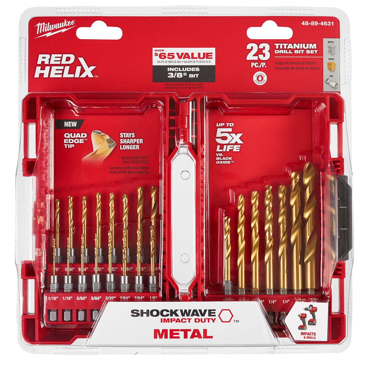 Milwaukee 48-89-4631 SHOCKWAVE RED HELIX Titanium 23-Piece Drill