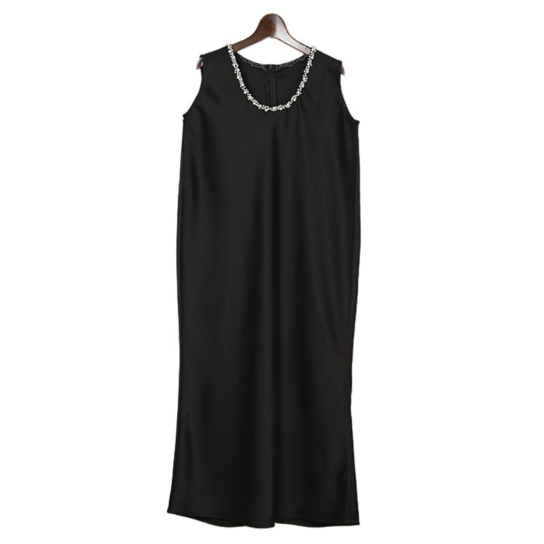 サテンノースリーブワンピース（ブラック/M）(M ブラック): アパレル