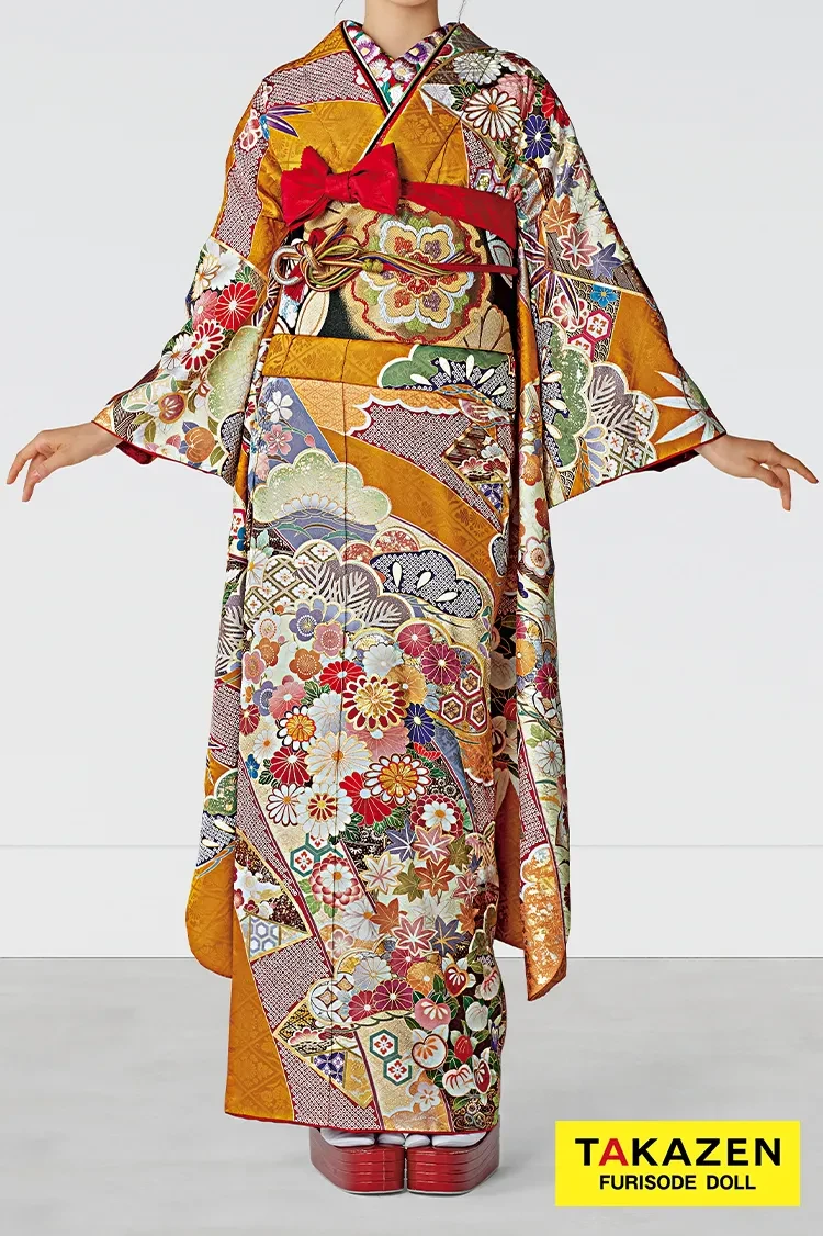 假屋崎省吾ブランド振袖 正統派古典 ベージュ/ブルー 大人っぽい