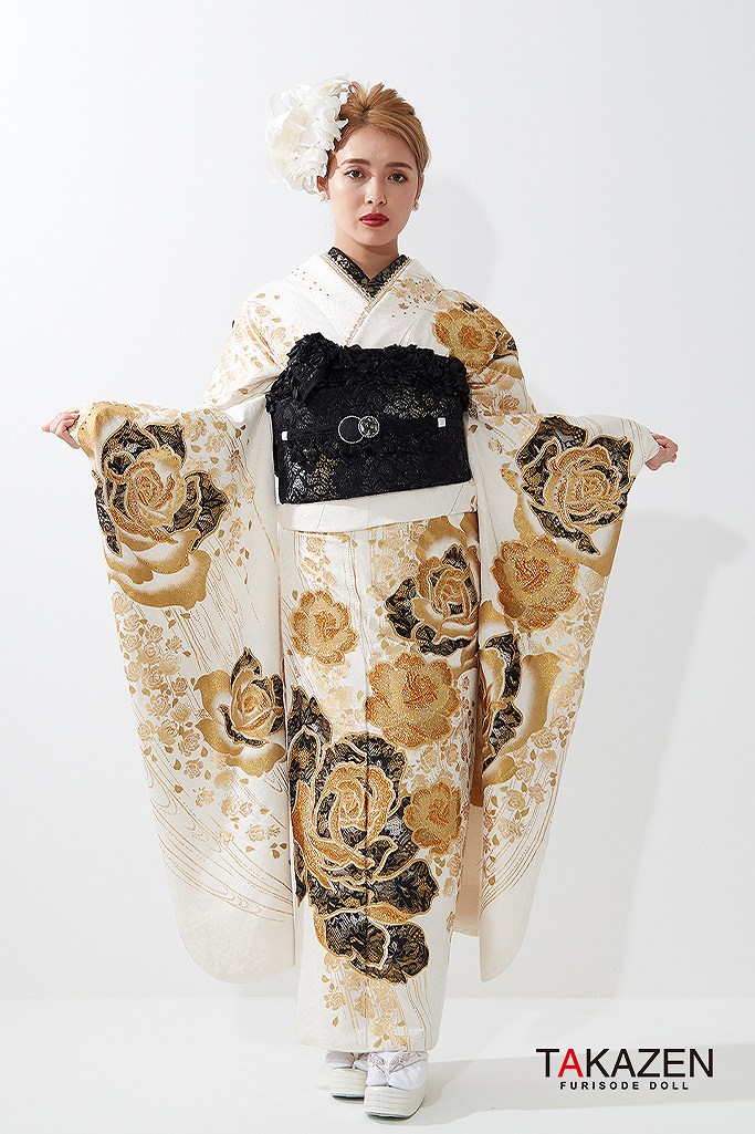 ヘップバーン 白/ゴールド/黒 バラ柄 レース素材 セレブ 高級