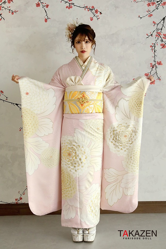 正統派古典 薄ピンク/白 薄い色/淡色 菊柄/大柄 かわいい シンプル