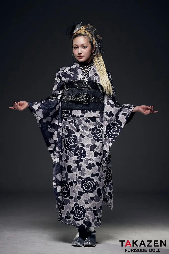 ストリートスタイル HIROCKコラボ振袖 モノトーン/黒/グレー 迷彩