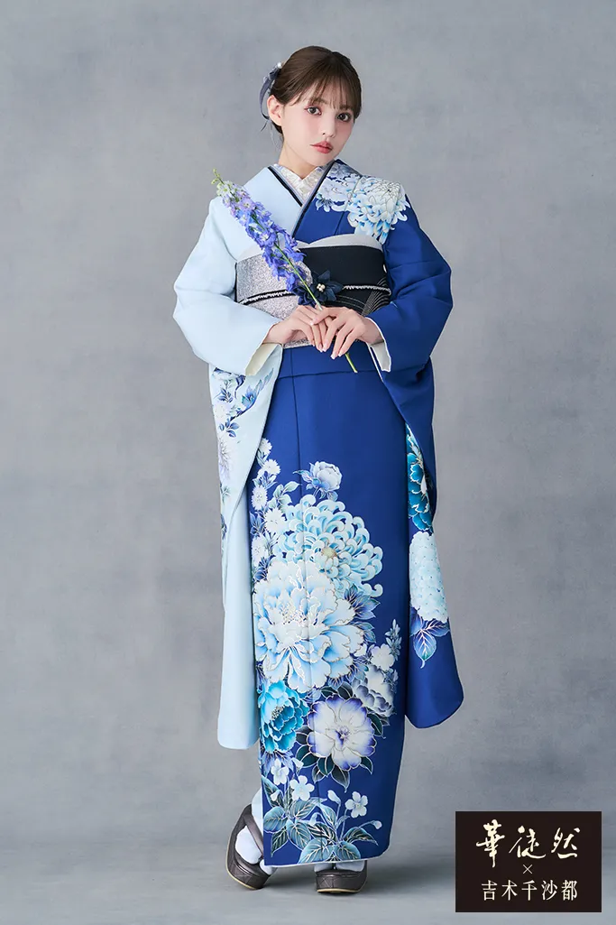 華徒然×吉木千沙都ブランド振袖 青/ブルー 乱菊柄/古典柄 鮮やか