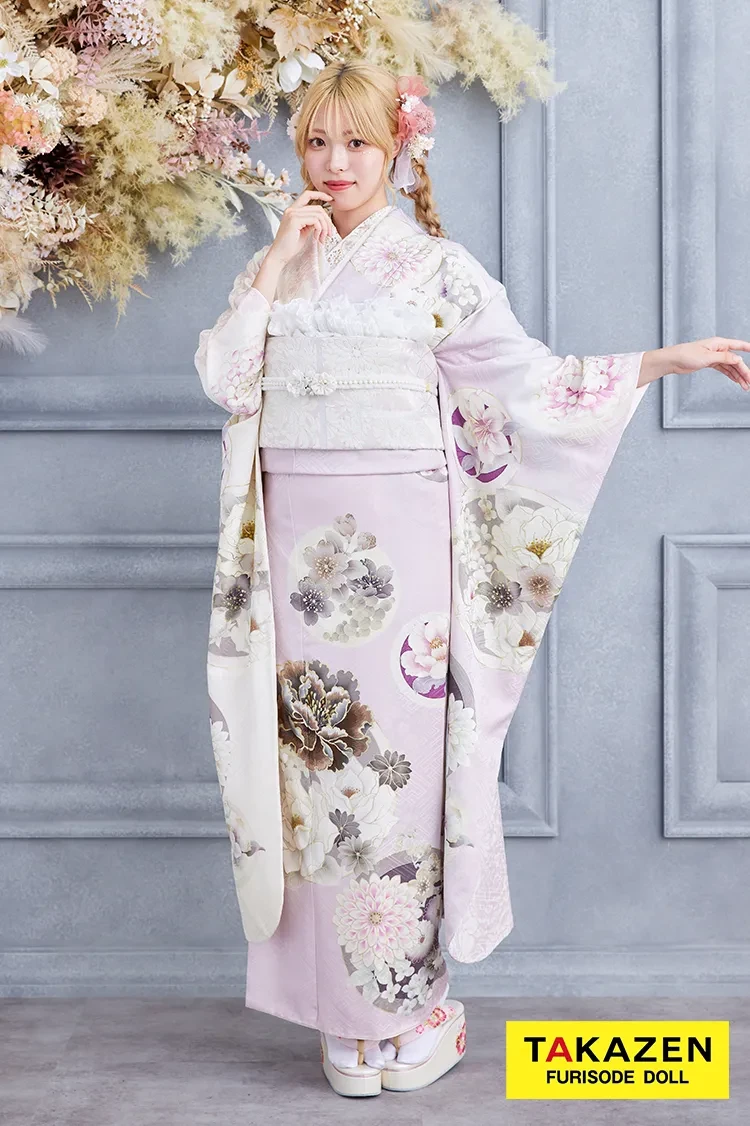 格安お得！華徒然×吉木千沙都ブランド振袖 ピンク/淡い色 乱菊柄 清楚