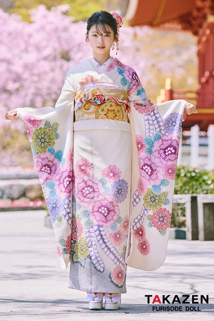 最上級“藤娘きぬたや” 白/ピンク 藤の花 総絞り 高級振袖 百貨店価格