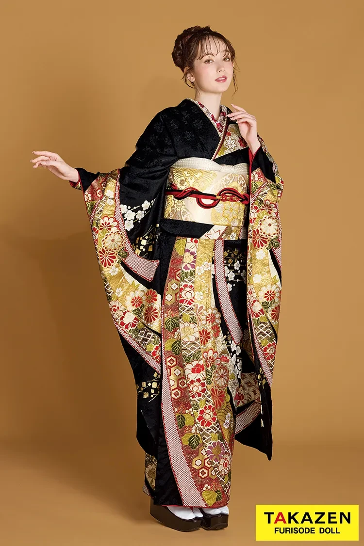 最高級古典柄振袖 千總/最高級金彩刺繍手描京友禅 赤 貝桶柄 上品 綺麗