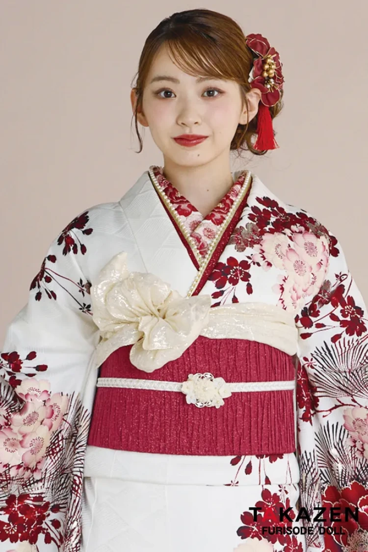 正統派古典 華徒然×吉木千沙都 白/赤 牡丹柄 人気 TAKAZENオリジナル