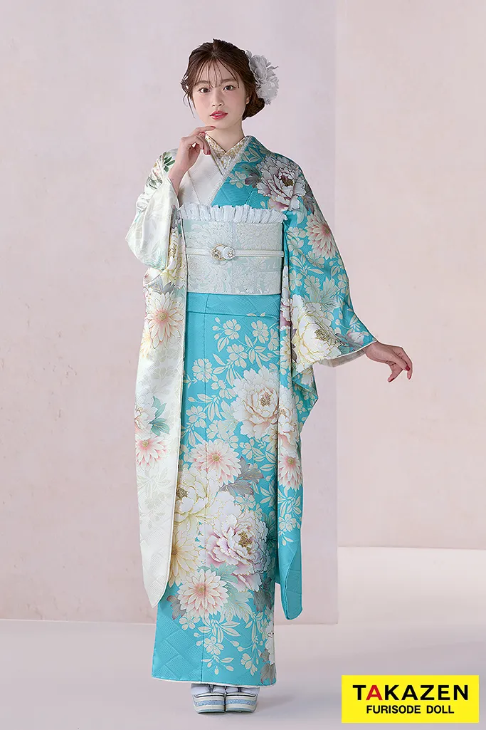 水色の正統派古典の成人式のレンタル振袖｜王道人気の伝統的で上品さ