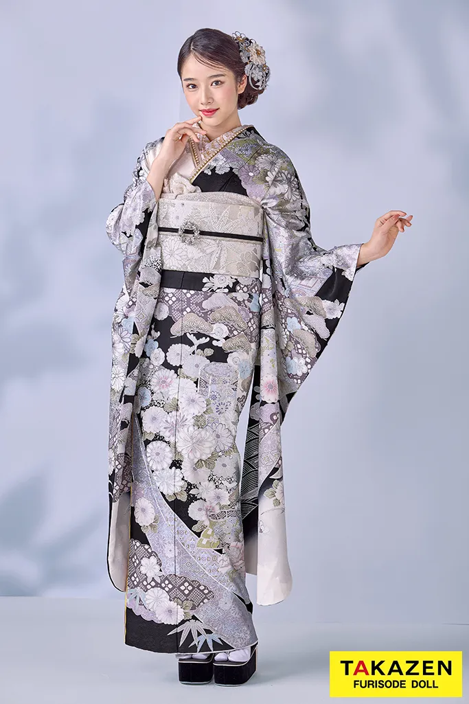 高級古典 関芳/最高級金彩刺繍友禅 黒/シルバー レース かっこいい