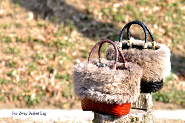 取り外し可能 ファー付きかごバッグ 職人による、国産手作りにこだわっ