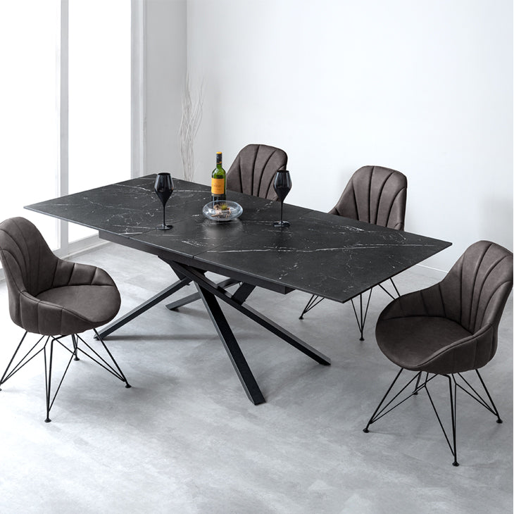 幅150-180］セラミック 伸長式 ダイニングセット 5点 4人掛け 回転椅子