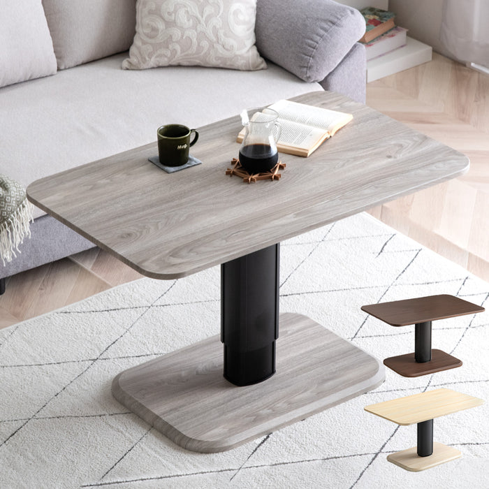 幅100cm] 昇降式ダイニングテーブル 無段階昇降 高さ調整 一本脚 ガス