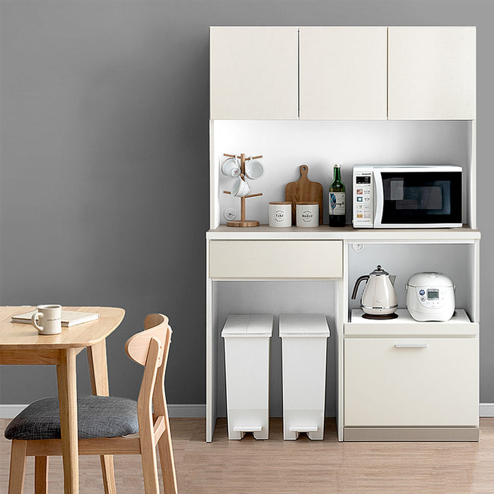 120cm・上部扉+ガラス扉・スライド棚+オープン］大型レンジ対応