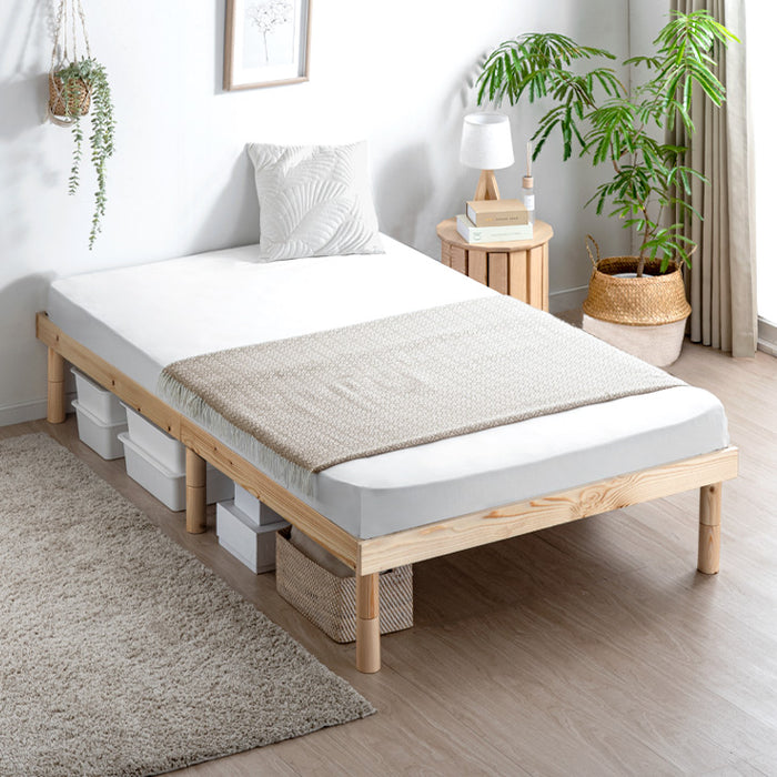 セミダブル］3段階高さ調節 ベッド マットレス付き 天然木 すのこ