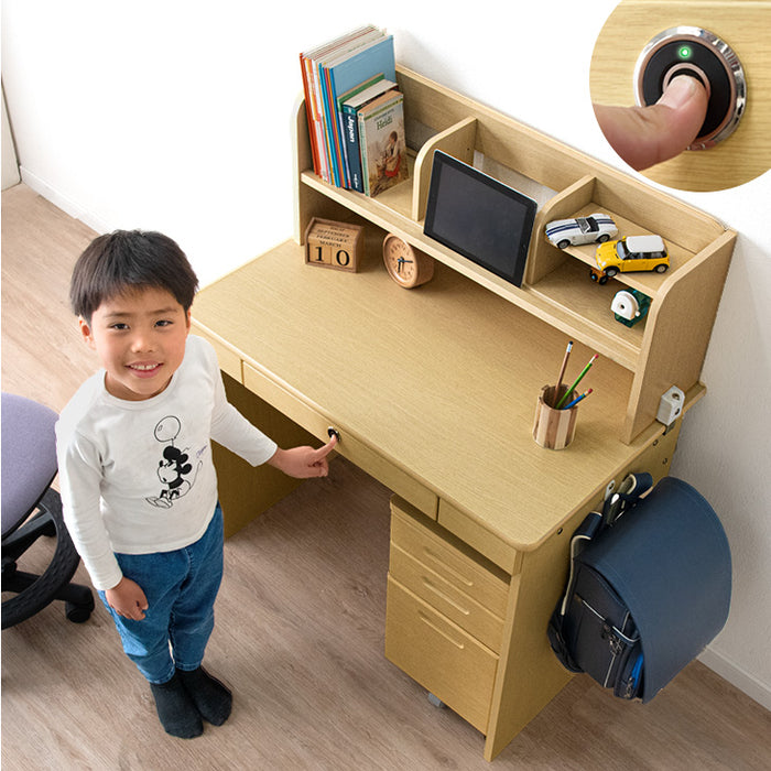 学習机 指紋認証ロック付き 3点セット 学習デスク 上棚 タブレット