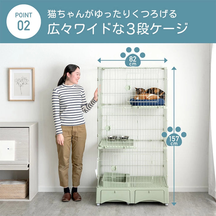 トイレ付き キャットケージ 3段 引き出し 収納 スコップ キャスター