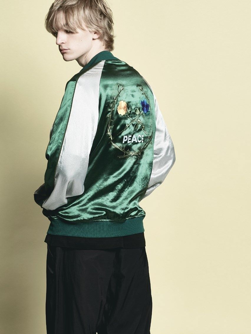 roarguns - スカジャン[23SGB-01] ROSE EMB SATIN JKTグリーン