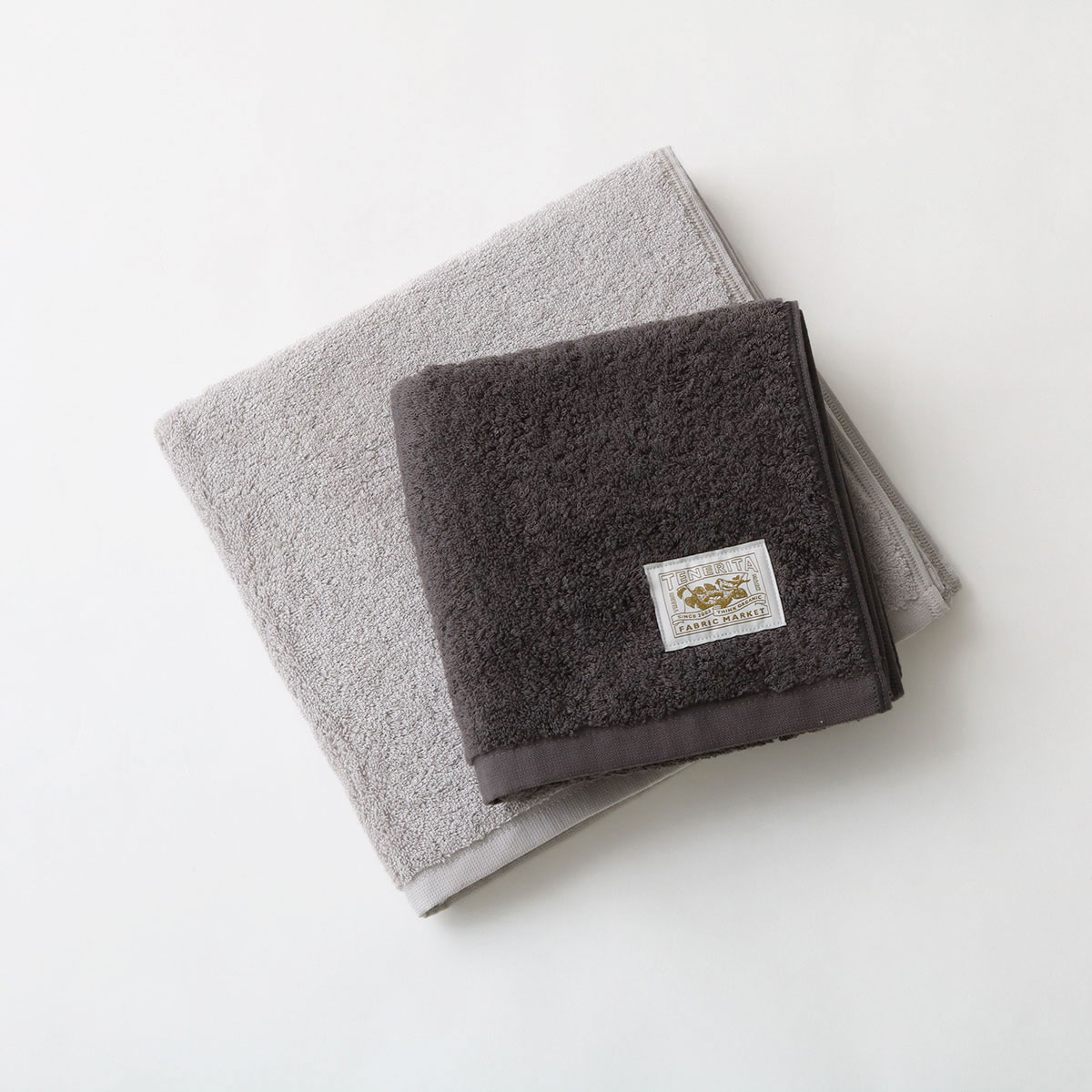 超甘撚りバスタオルショート・フェイスタオルセット(ライトグレー