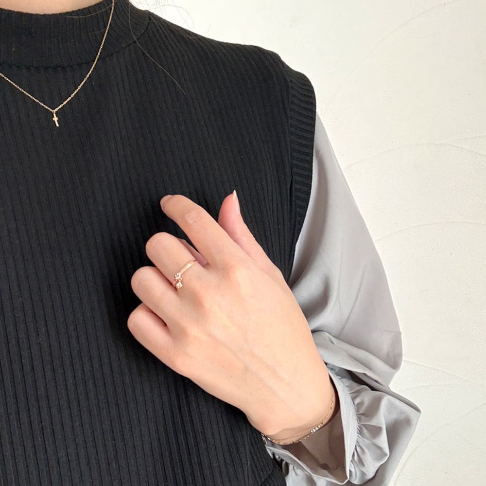 ミル打ち加工 ルビー＆ハートK10ピンクゴールドリング｜天使の卵 輝く