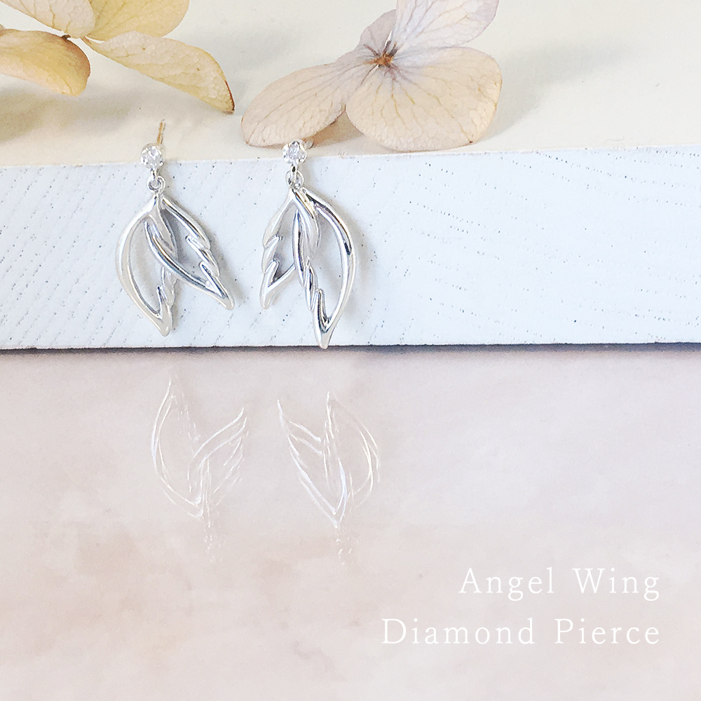 ダイヤモンド＆羽 シルバーピアス 【MIE3106D】 フェザーモチーフ