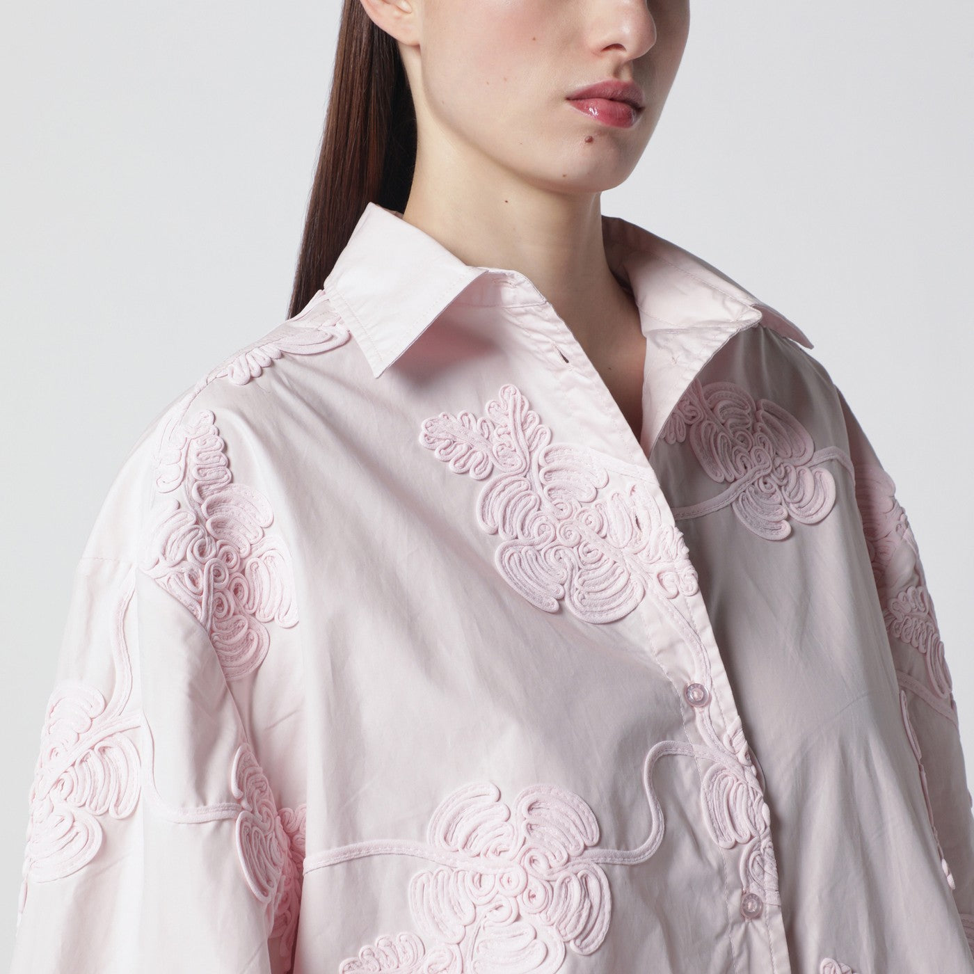 ROTATE Oversized orchid pink shirt with floral embroidery | TheDoubleF