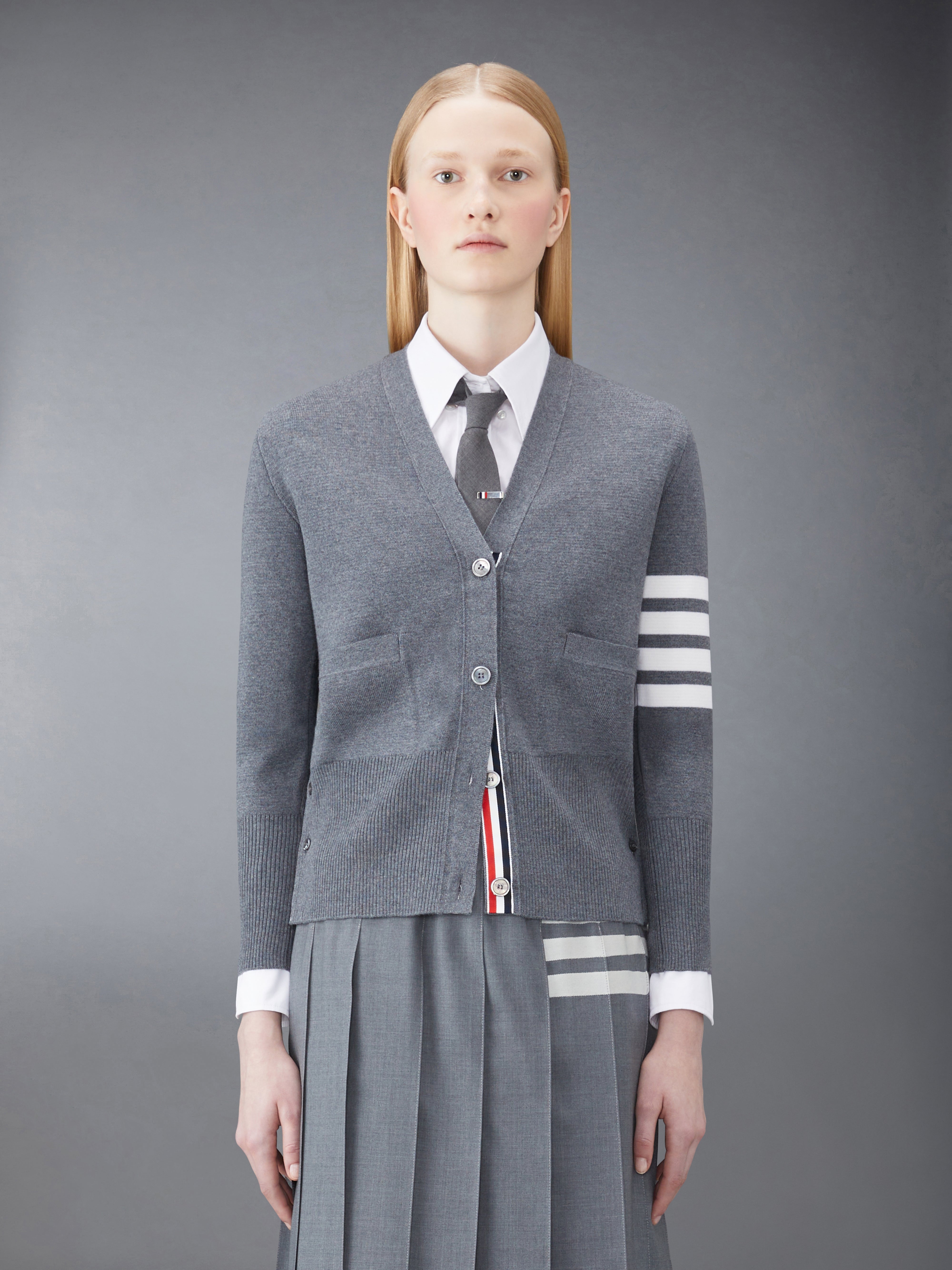 Wool 4 Bar V Neck Cardigan | Thom Browne