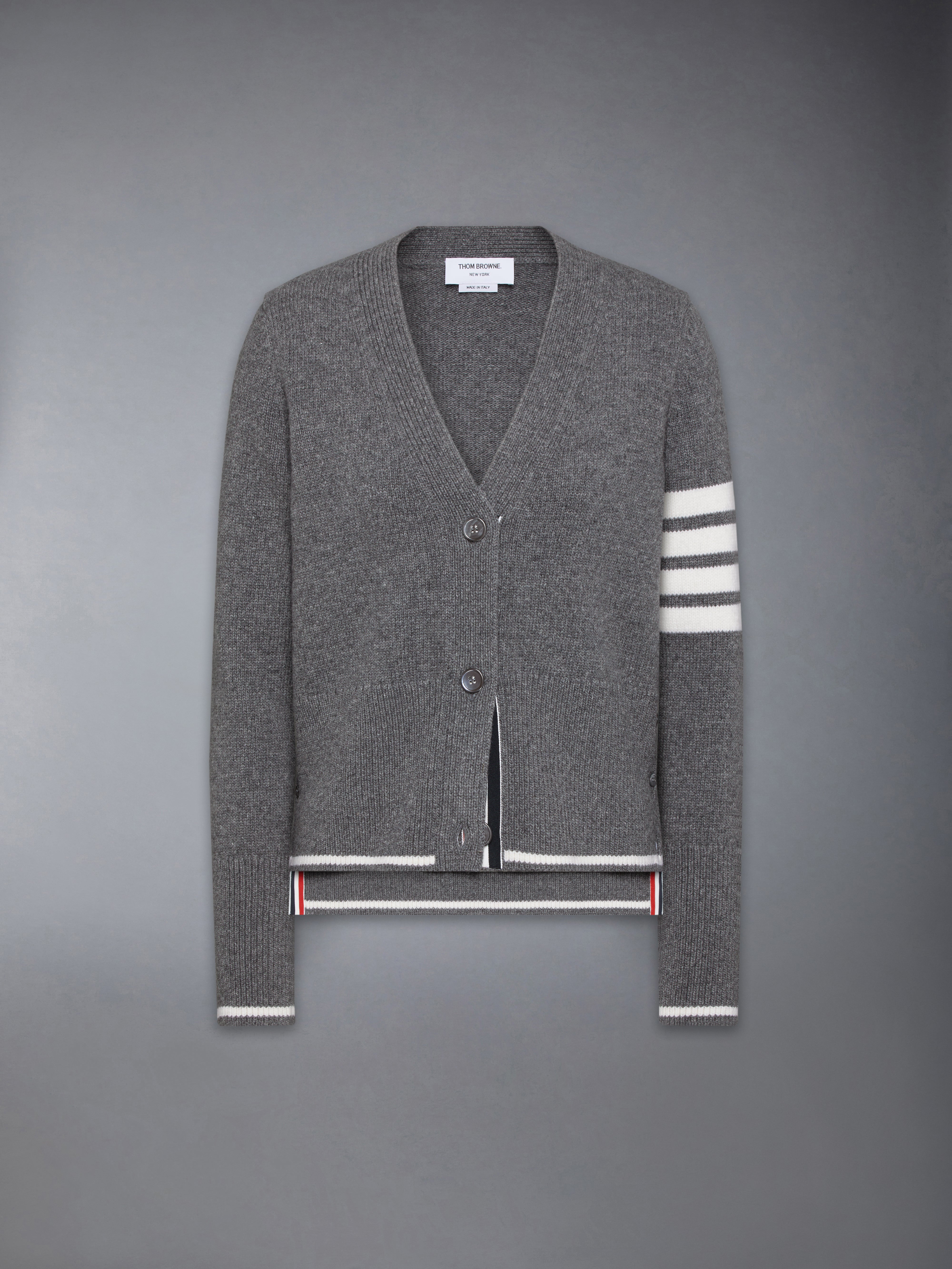 Fine Merino Intarsia Geese 4-Bar V Neck Cardigan | Thom Browne