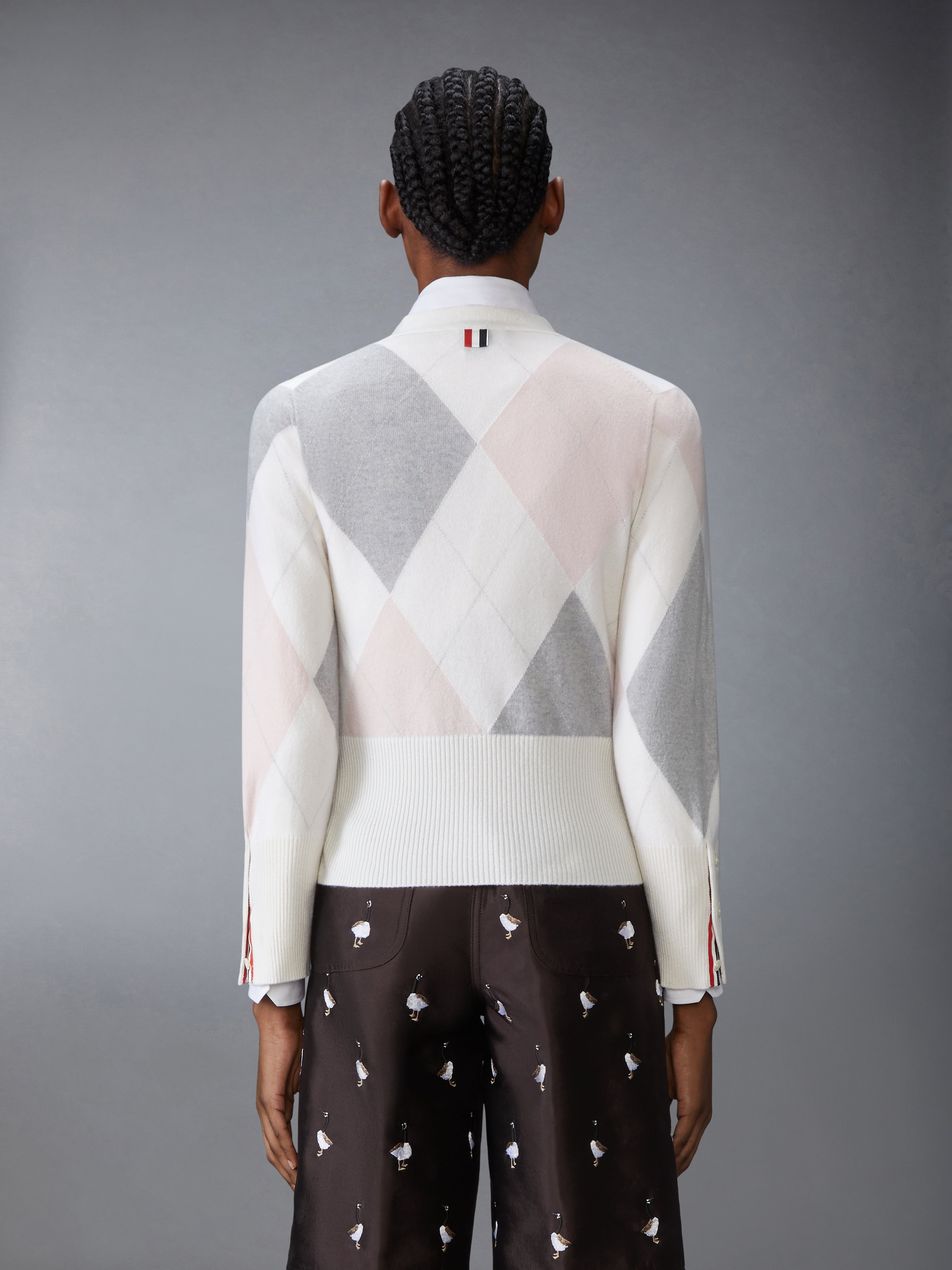 Argyle Intarsia Cashmere V Neck Cardigan | Thom Browne