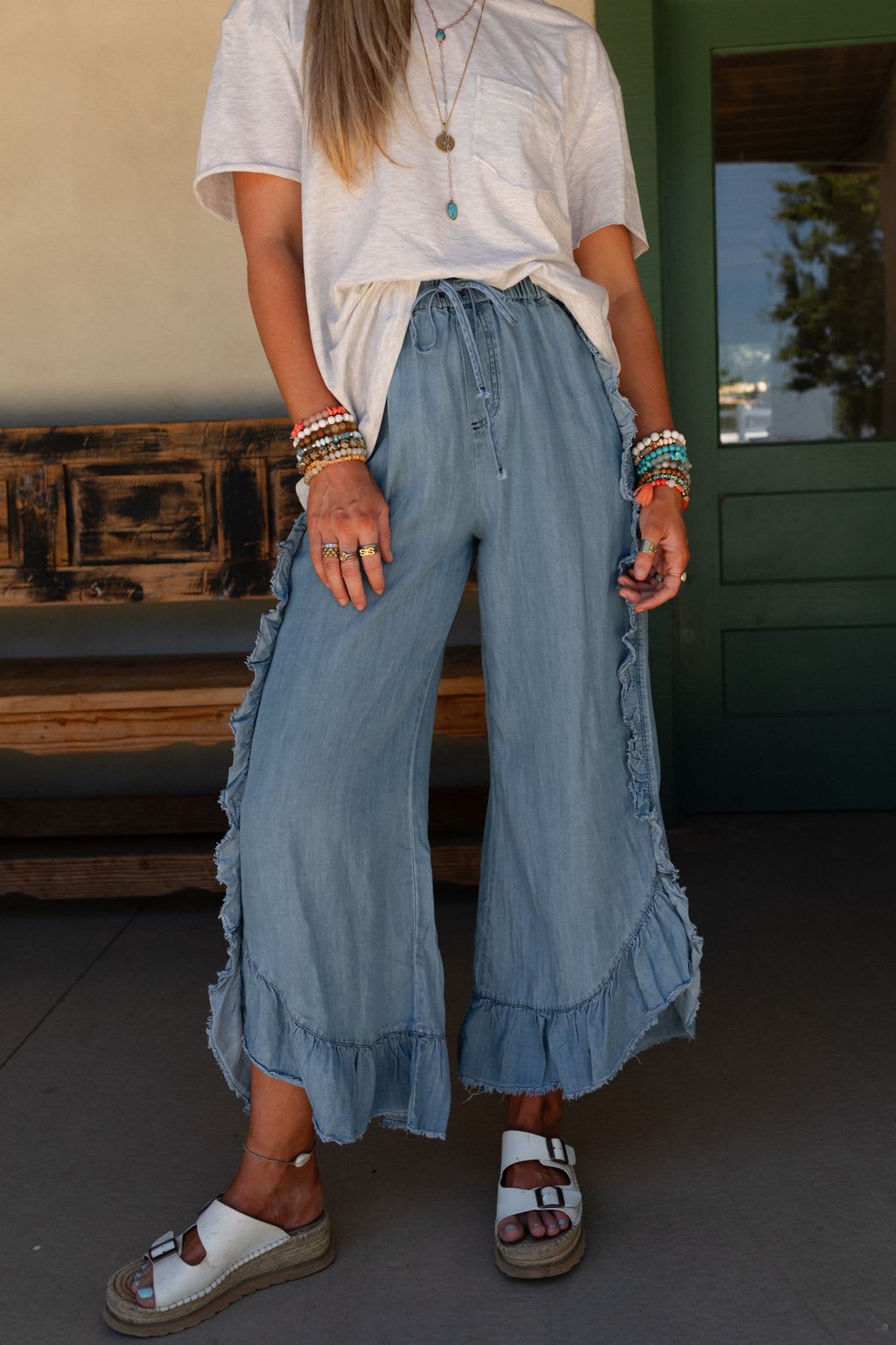 Drift Wave Ruffle Wide Leg Pants — Three Bird Nest