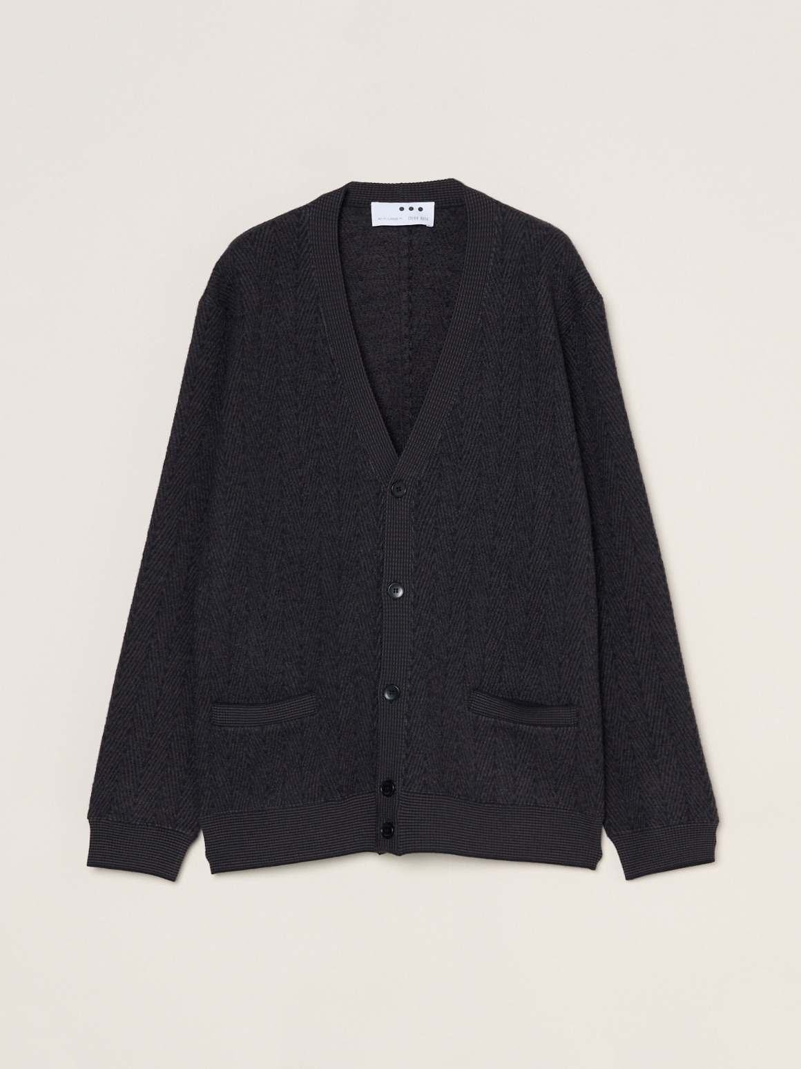 Men'sboiled herringbone v neck cardigan｜スリードッツ オフィシャル