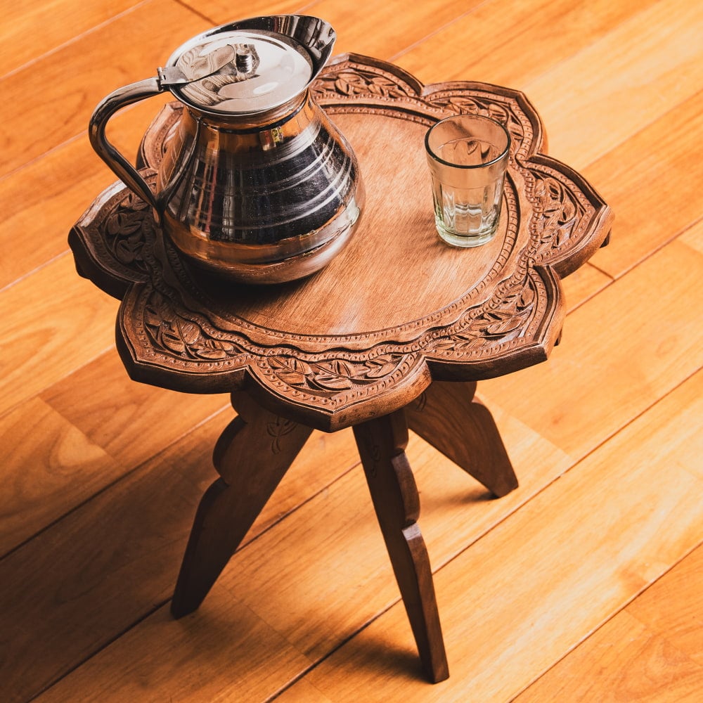 送料無料 テーブル インテリア インド カシミールの細密彫刻 大輪花の