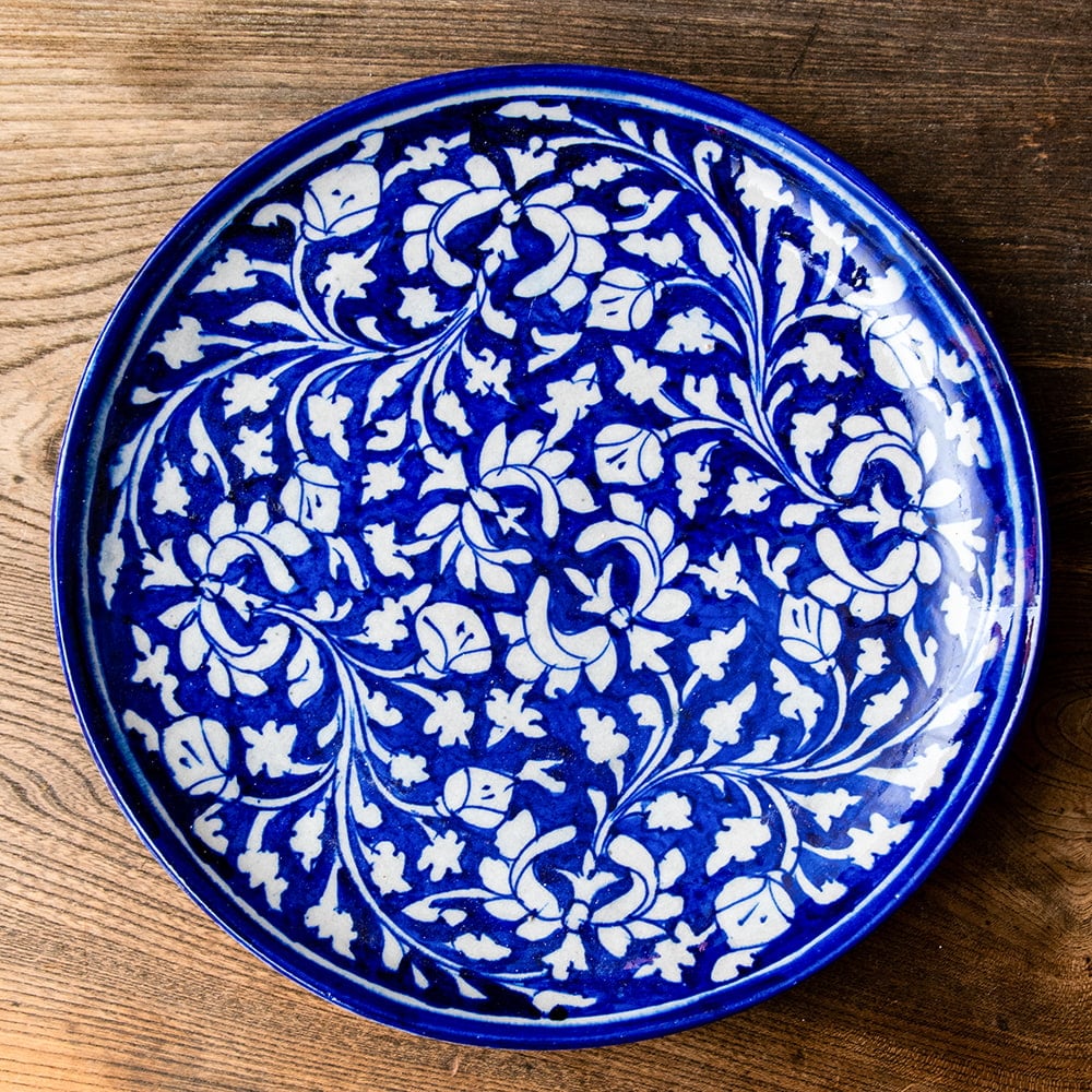 陶器 青陶器 ジャイプル ブルーポッタリー 〔大皿 直径：25.5cm