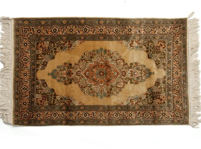 手織り＆草木染めカシミール絨毯[シルク100% 1平方インチ484ノット] の