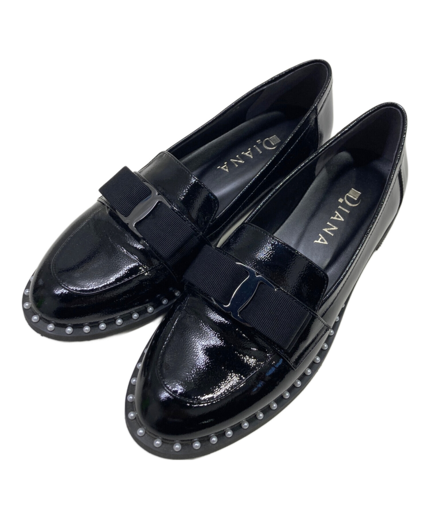 中古・古着通販】DIANA (ダイアナ) リボンパールローファー ブラック